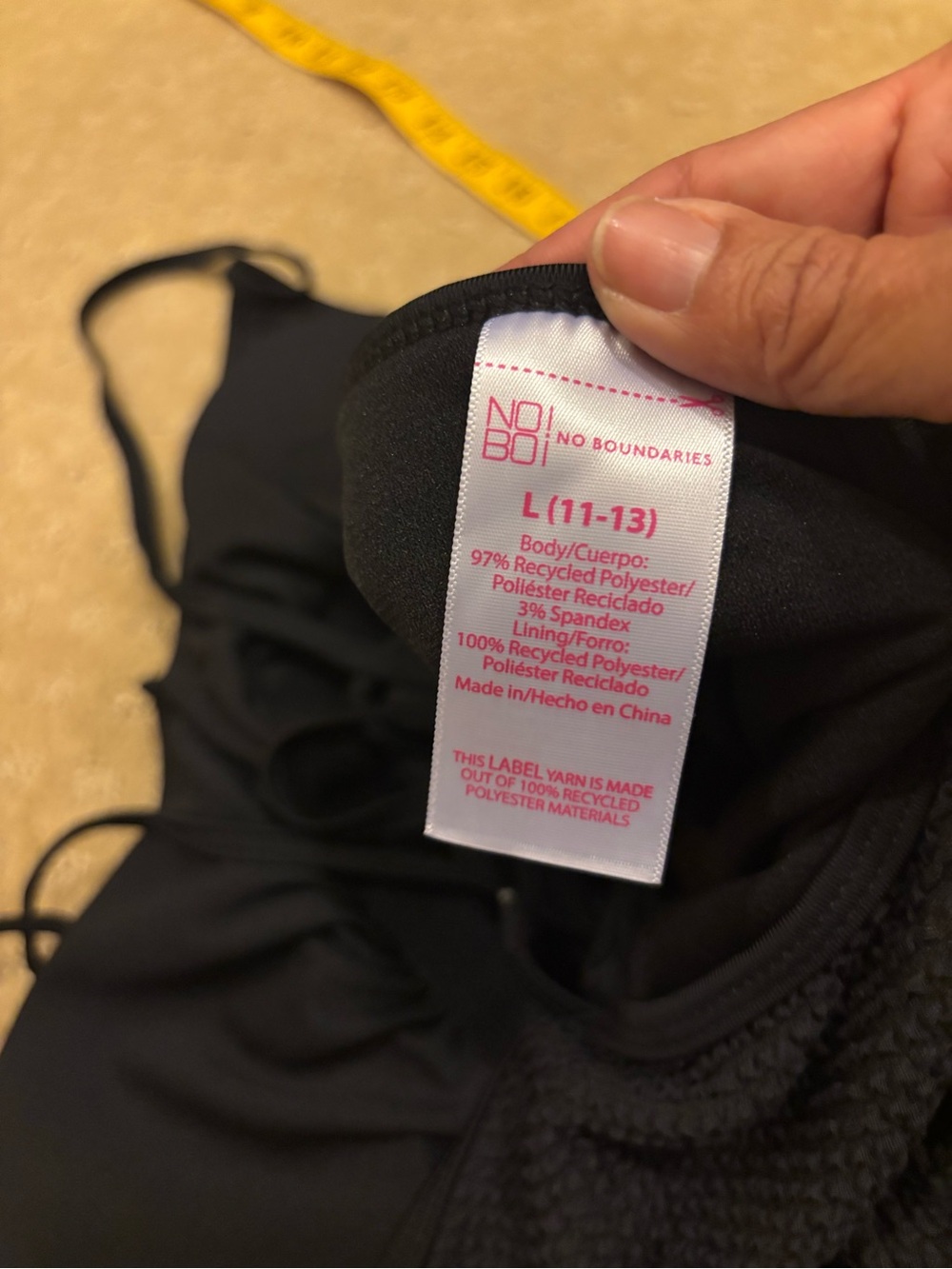 Women’s NWT ‘No Boundaries’ Black Sports adjustable 1piece Swim Suit Sz L